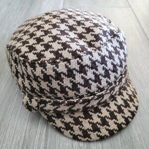 SAN DIEGO HAT COMPANY HOUNDSTOOTH TWEED NEWSBOY CABBIE BROWN TAN WOMENS ONE SIZE